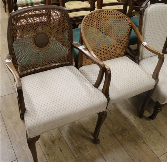 A 1930s cane beech armchair and one other similar chair